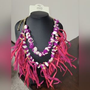 MIA Pink and White Statement Necklace with Fringe